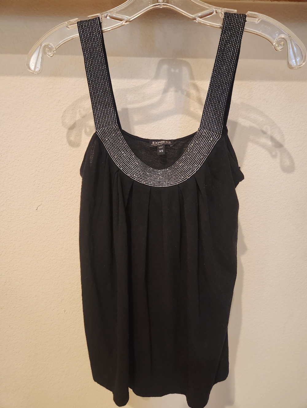 Express Black Tank with Silver Beaded Necklone And Embroidered Straps